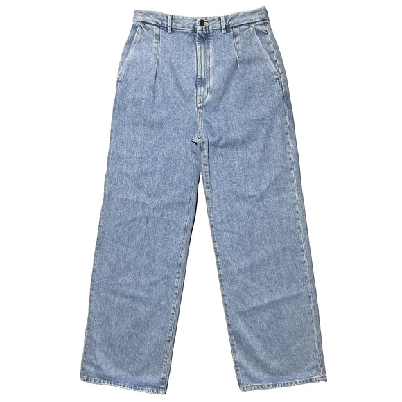 Loulou Studio Attu Pleated Wide Leg Jeans Denim‎ Womens 31 High Rise Made Italy